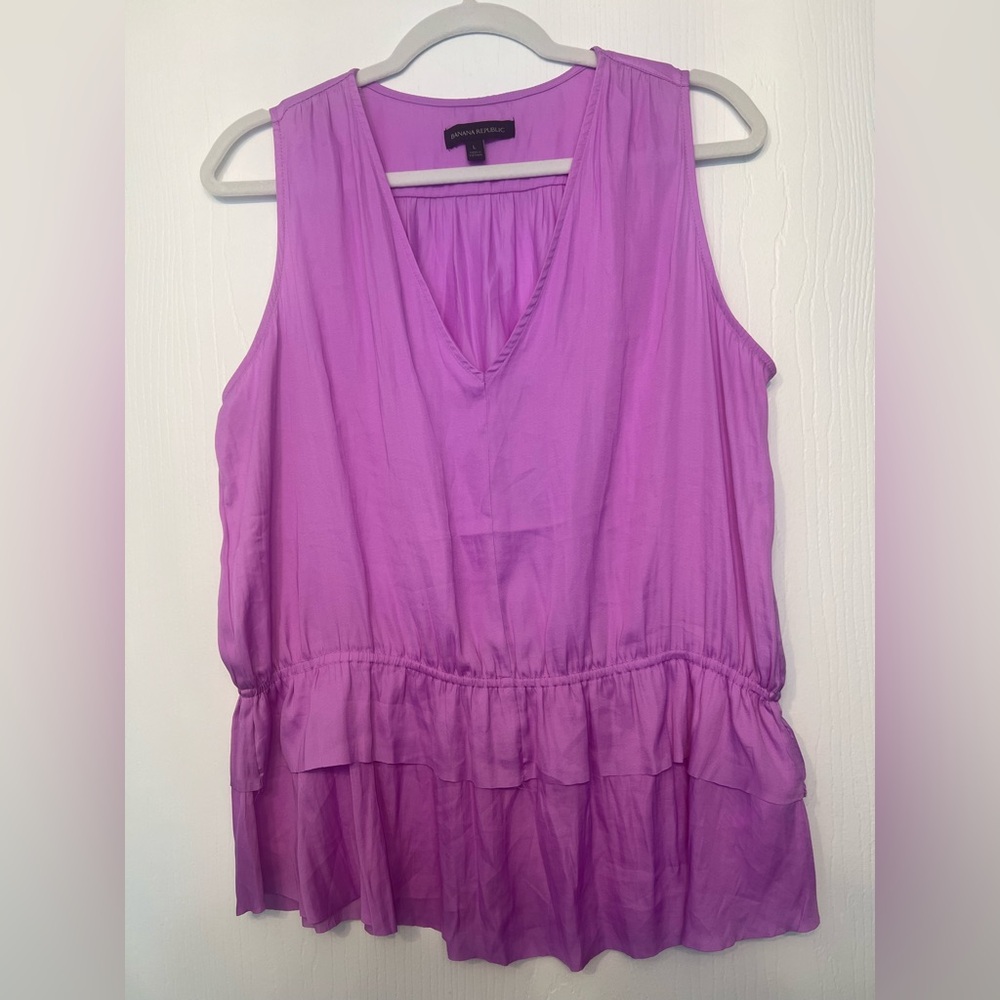 Banana Republic Purple Sleeveless Ruffled Blouse
